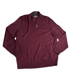 Club Room Men's XL Sweater Quarter Zip Merino Wool‎ Red Burgundy Collared Polo